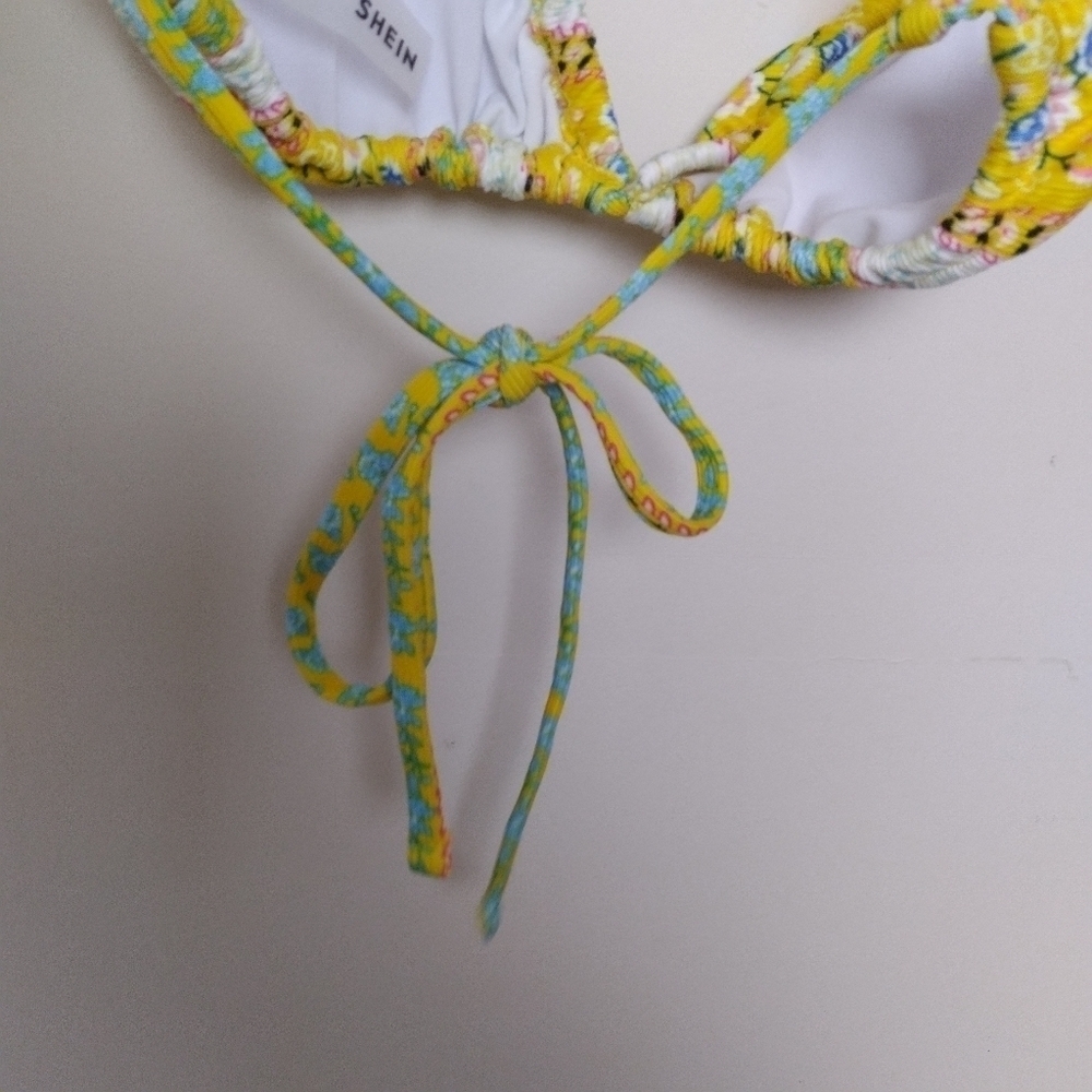 Shein Yellow Floral and Paisley Print String Bikini Top Size Medium - Picture 4 of 6